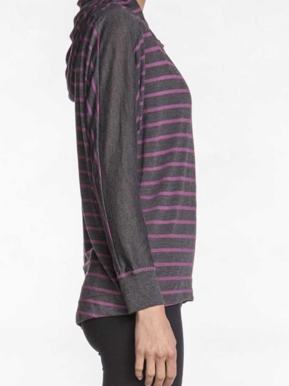Solow Sport Hi Low Long Sleeve Hoodie Bayberry Purple Stripe Jersey NWT XS - Picture 2 of 4
